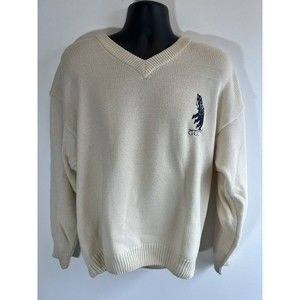 Vintage Jantzen V Neck Golf Sweater Size Large Ivory Embroidery Golf Stroke